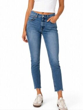 Zara Woman Premium Denim Collection Jeans Size 10 Blue Skinny Ankle Raw Hem
